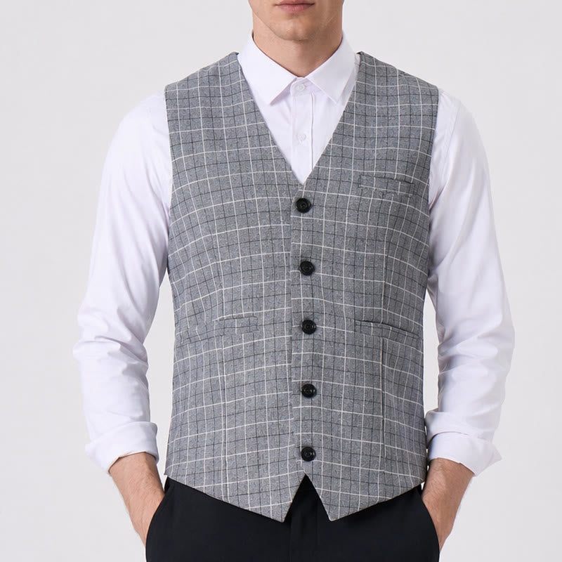Gilet da uomo grigio a quadri per abito formale da lavoro - image 1