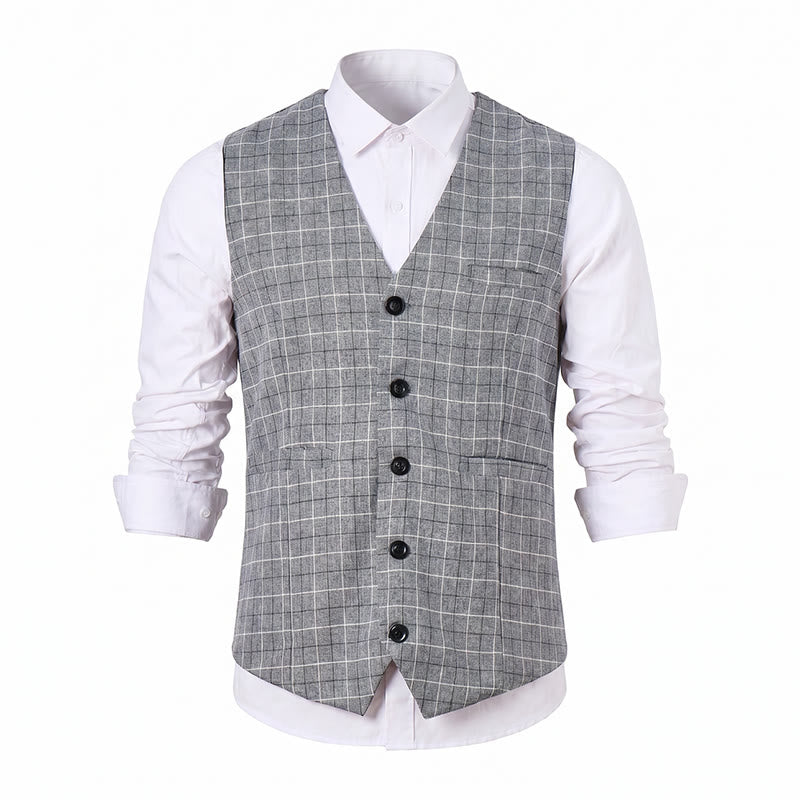 Gilet da uomo grigio a quadri per abito formale da lavoro - image 10