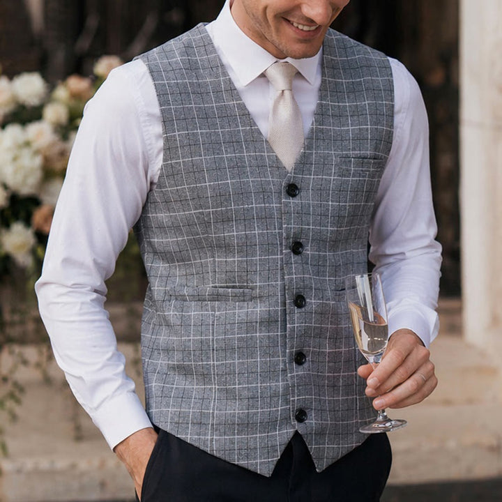 Gilet da uomo grigio a quadri per abito formale da lavoro - Grigio - 3XL - image 0