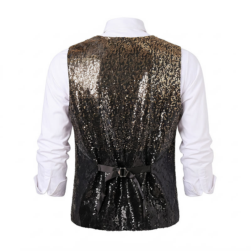Gilet da discoteca da uomo con paillettes effetto sfumato oro e nero - image 10