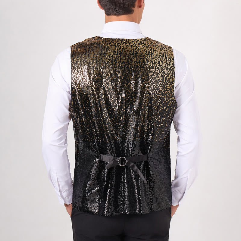 Gilet da discoteca da uomo con paillettes effetto sfumato oro e nero - image 2