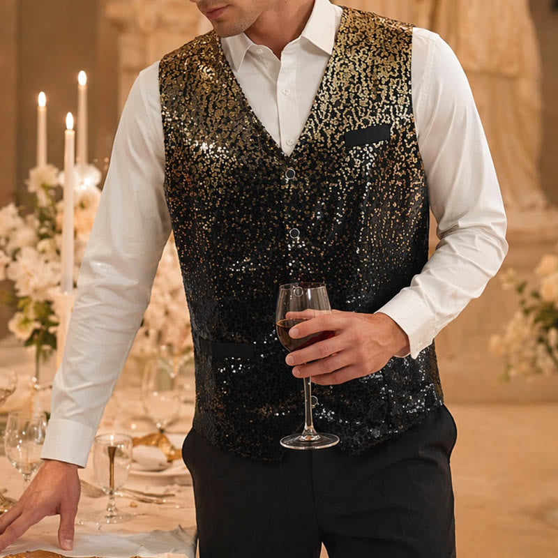 Gilet da discoteca da uomo con paillettes effetto sfumato oro e nero - Oro e nero - 2XL - image 0