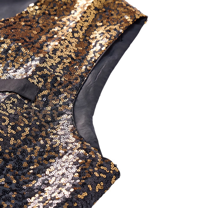 Gilet da discoteca da uomo con paillettes effetto sfumato oro e nero - image 5
