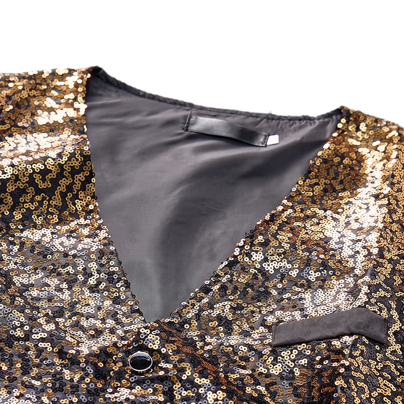 Gilet da discoteca da uomo con paillettes effetto sfumato oro e nero - image 4