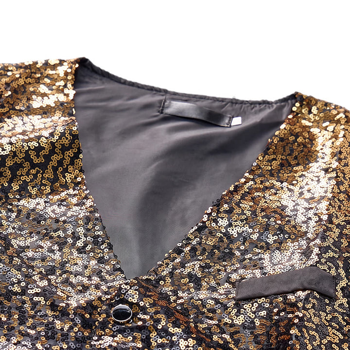 Gilet da discoteca da uomo con paillettes effetto sfumato oro e nero - image 4