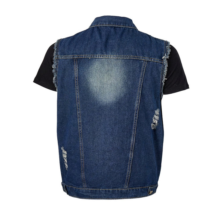 Gilet di jeans da camionista vintage con orlo sfrangiato e lavaggio effetto vintage - image 10