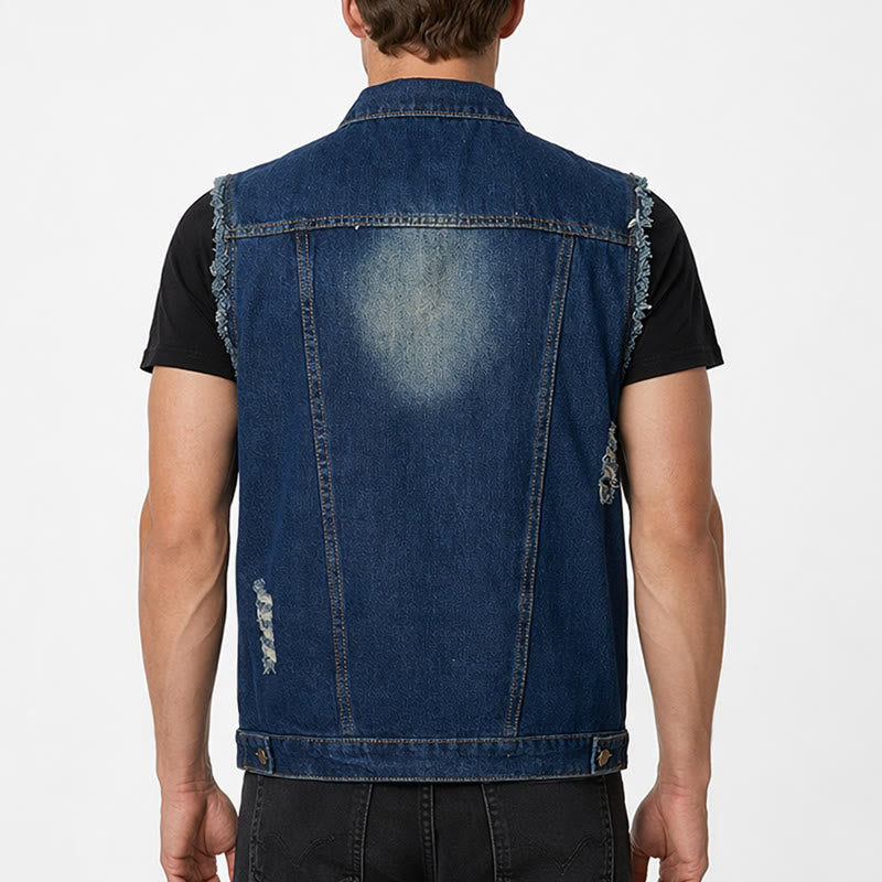 Gilet di jeans da camionista vintage con orlo sfrangiato e lavaggio effetto vintage - image 2