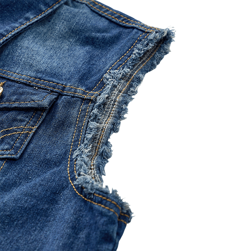 Gilet di jeans da camionista vintage con orlo sfrangiato e lavaggio effetto vintage - image 8