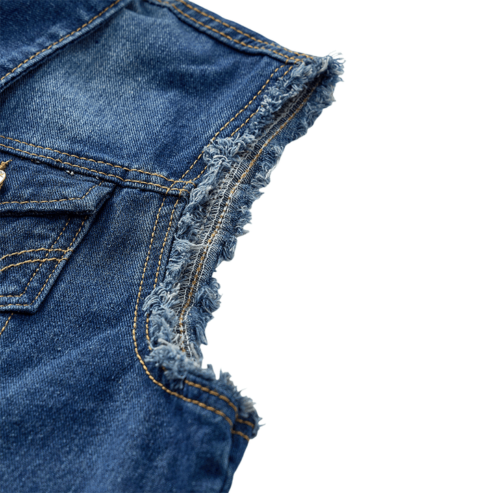 Gilet di jeans da camionista vintage con orlo sfrangiato e lavaggio effetto vintage - image 8