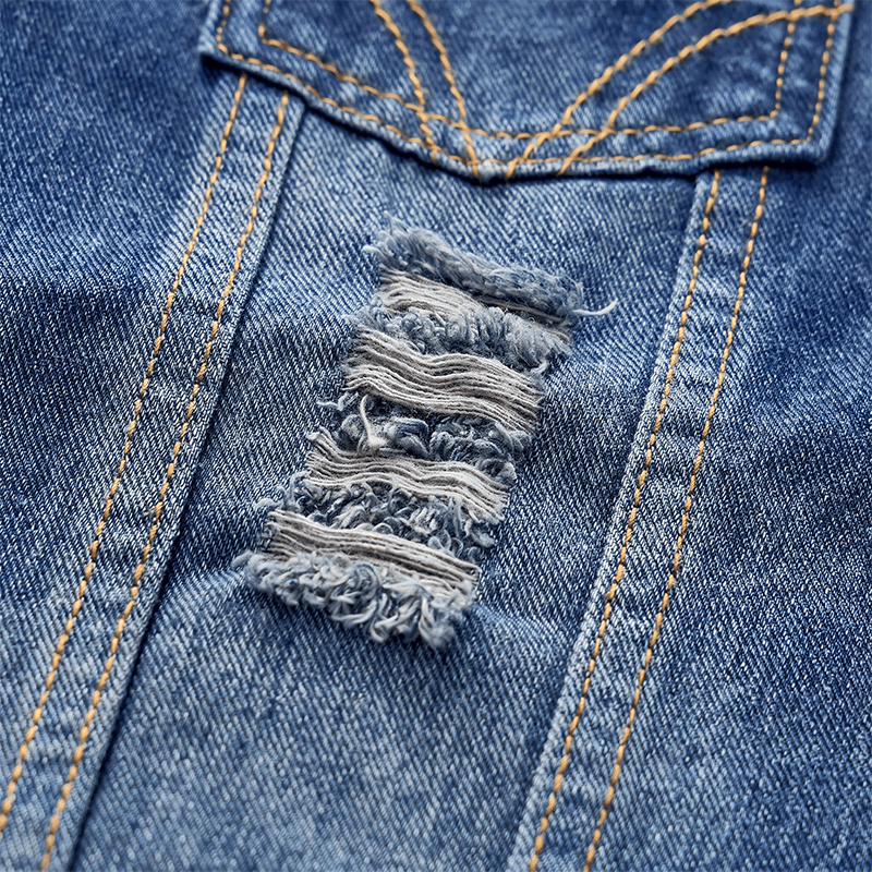 Gilet di jeans da camionista vintage con orlo sfrangiato e lavaggio effetto vintage - image 6