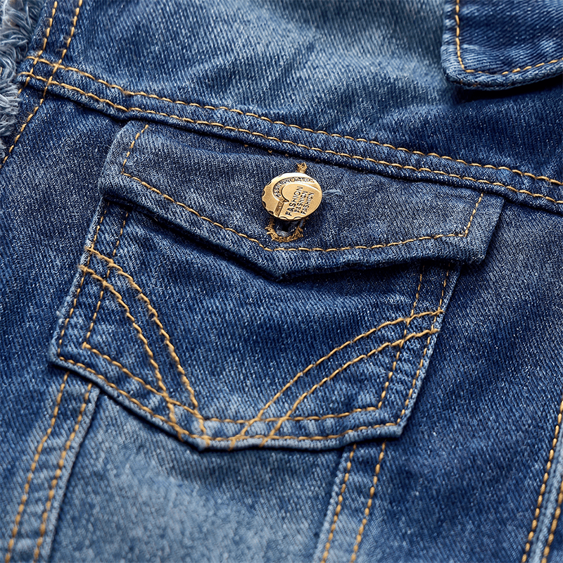 Gilet di jeans da camionista vintage con orlo sfrangiato e lavaggio effetto vintage - image 7