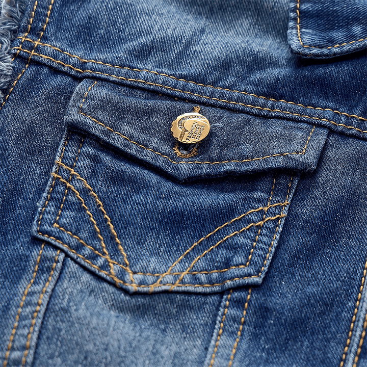 Gilet di jeans da camionista vintage con orlo sfrangiato e lavaggio effetto vintage - image 7