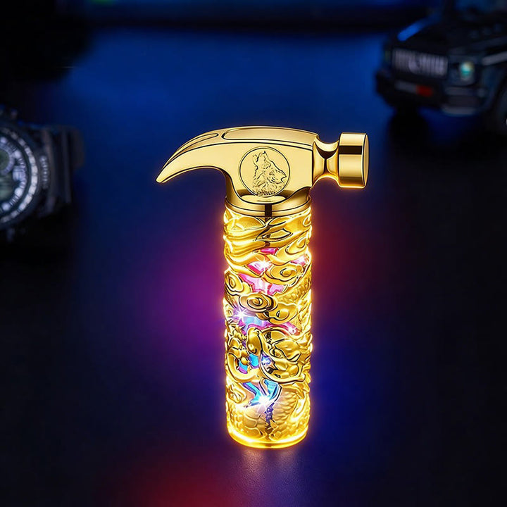 Accendino a butano con emblema del lupo a forma di martello dorato - Oro - image 1