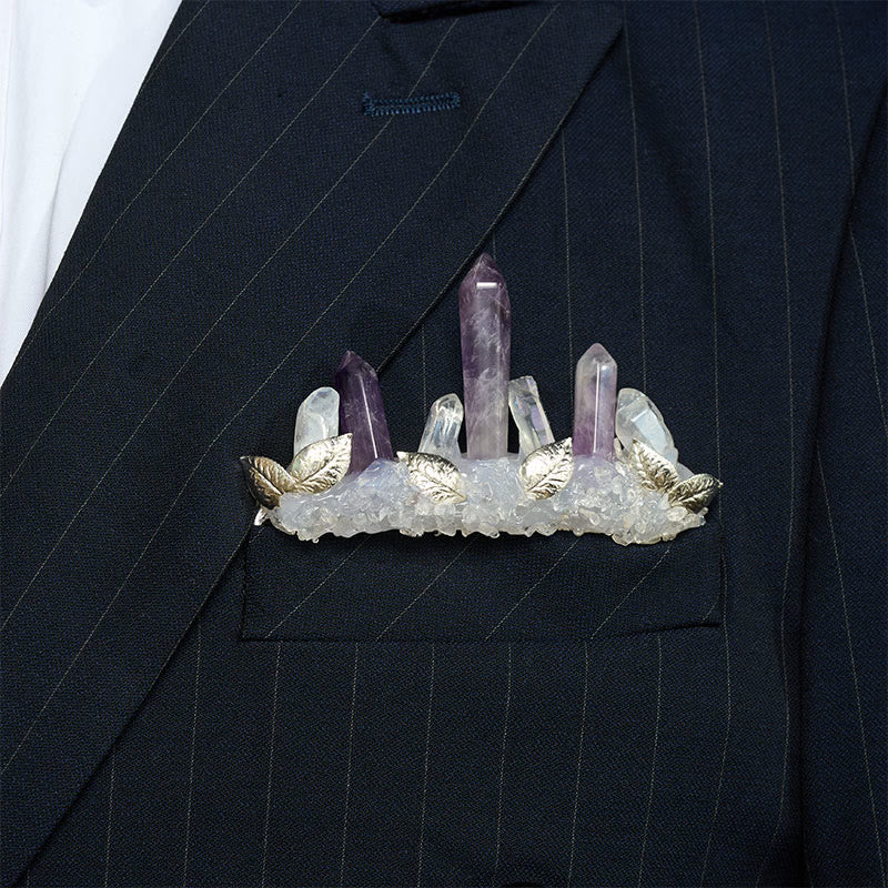 Spilla da taschino a forma di corona in cristallo naturale, realizzata a mano. - Viola scuro - image 14
