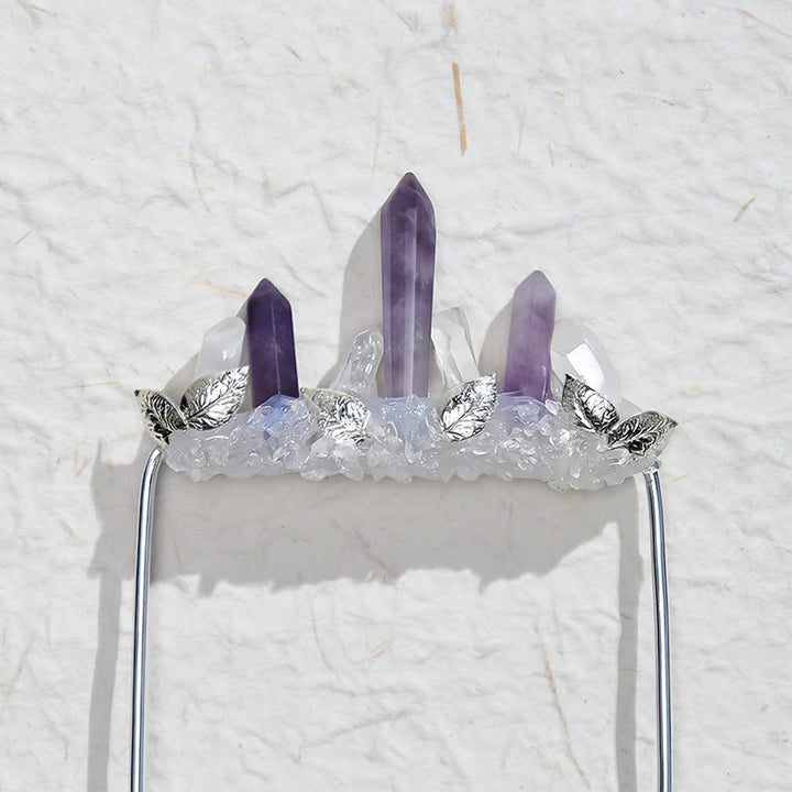 Spilla da taschino a forma di corona in cristallo naturale, realizzata a mano. - image 15