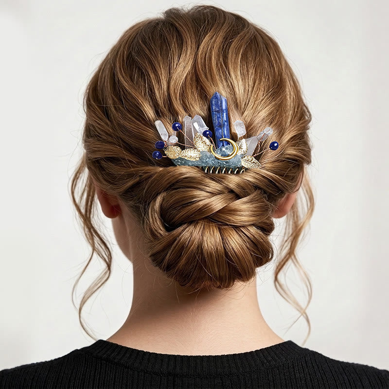 Pettine per capelli da donna con dettagli a foglia in vero cristallo. - Blu - image 2