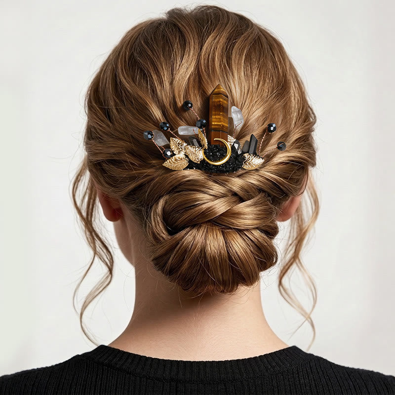 Pettine per capelli da donna con dettagli a foglia in vero cristallo. - Marrone - image 12
