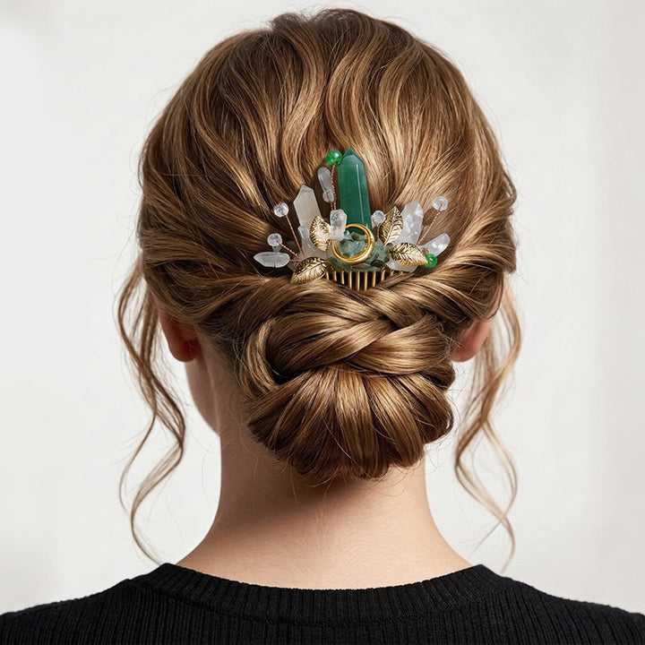 Pettine per capelli da donna con dettagli a foglia in vero cristallo. - Verde - image 4