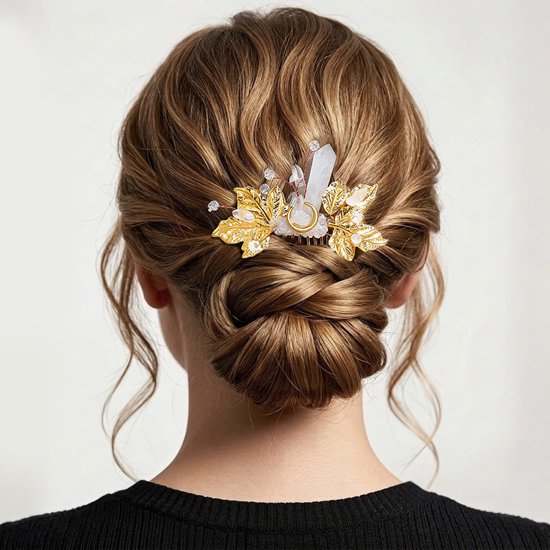 Pettine per capelli da donna con dettagli a foglia in vero cristallo. - Bianco - image 6