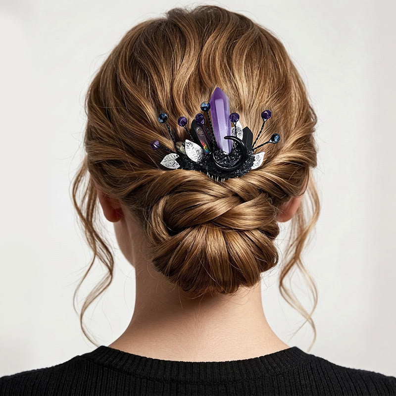 Pettine per capelli da donna con dettagli a foglia in vero cristallo. - Viola - image 10
