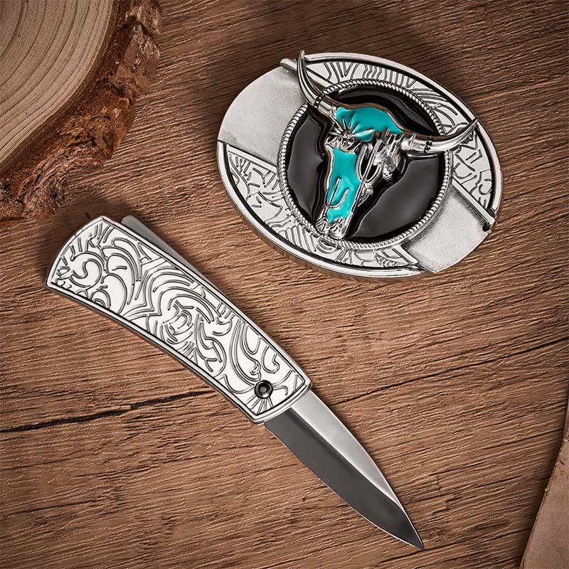 Cintura in pelle con fibbia a coltello pieghevole nascosto fai-da-te Desert Spirit Bull - image 1
