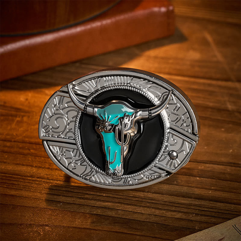 Cintura in pelle con fibbia a coltello pieghevole nascosto fai-da-te Desert Spirit Bull - Toro Turchese - Senza cintura - Cintura non inclusa - image 0