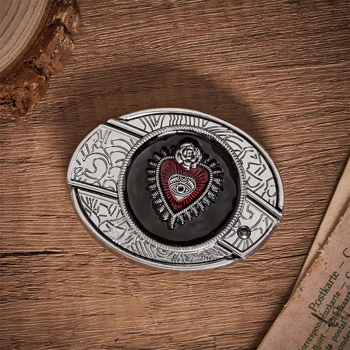 Cintura in pelle con fibbia a scomparsa a forma di Sacro Cuore, rossa e nera, fai-da-te, con coltello pieghevole. - image 10