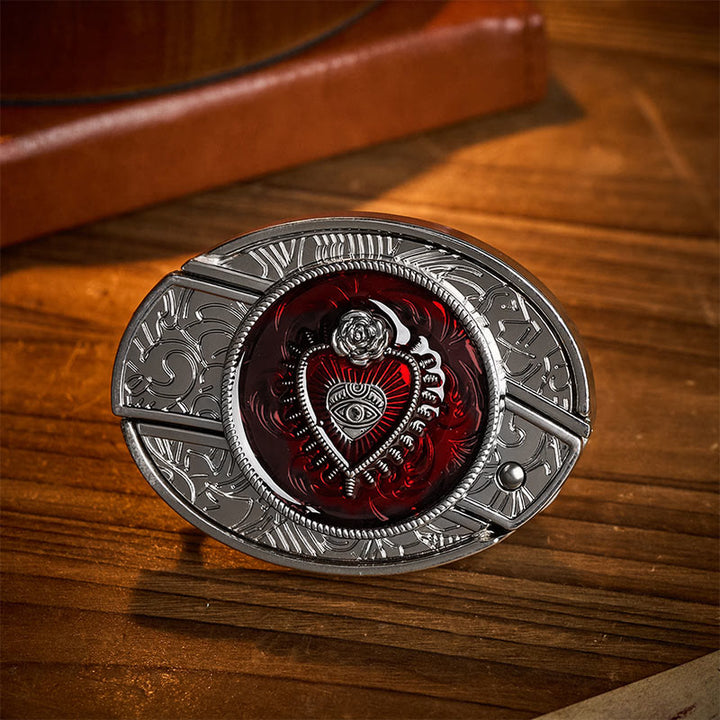Cintura in pelle con fibbia a coltello pieghevole nascosto fai-da-te a forma di Sacro Cuore Cremisi - Cuore Cremisi - Senza cintura - Cintura non inclusa - image 0