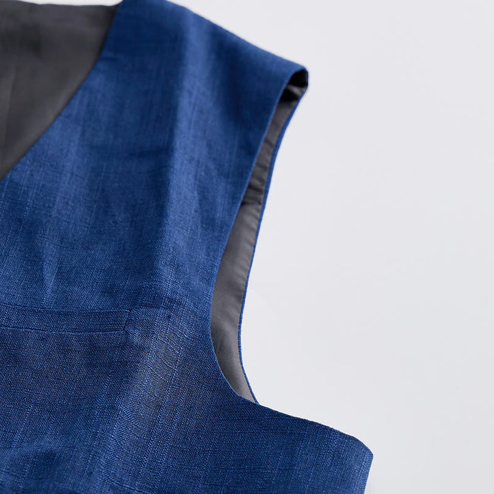 Gilet casual da uomo monopetto in misto lino - image 7