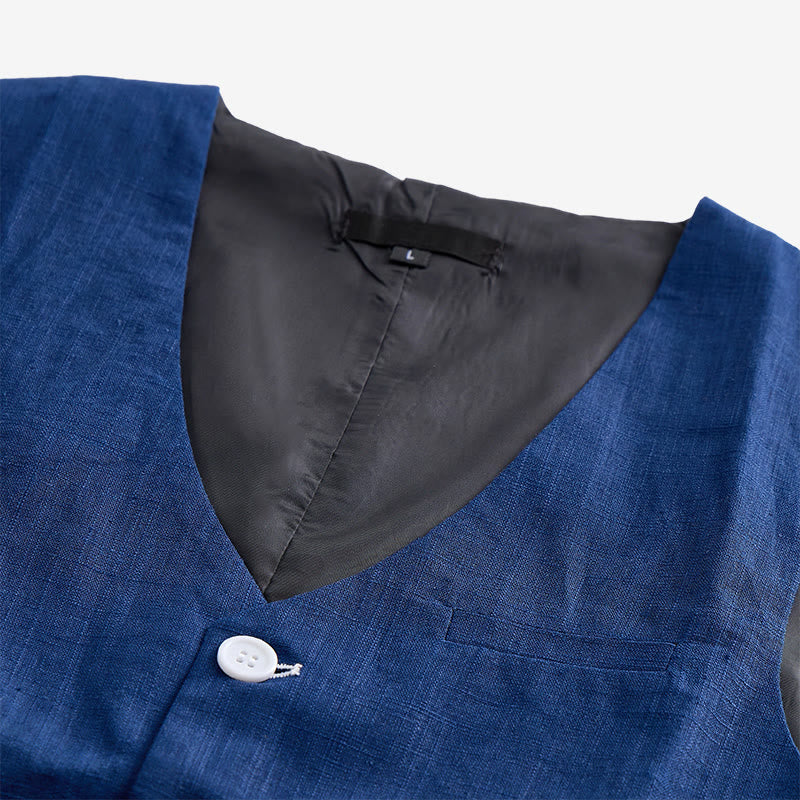 Gilet casual da uomo monopetto in misto lino - image 4