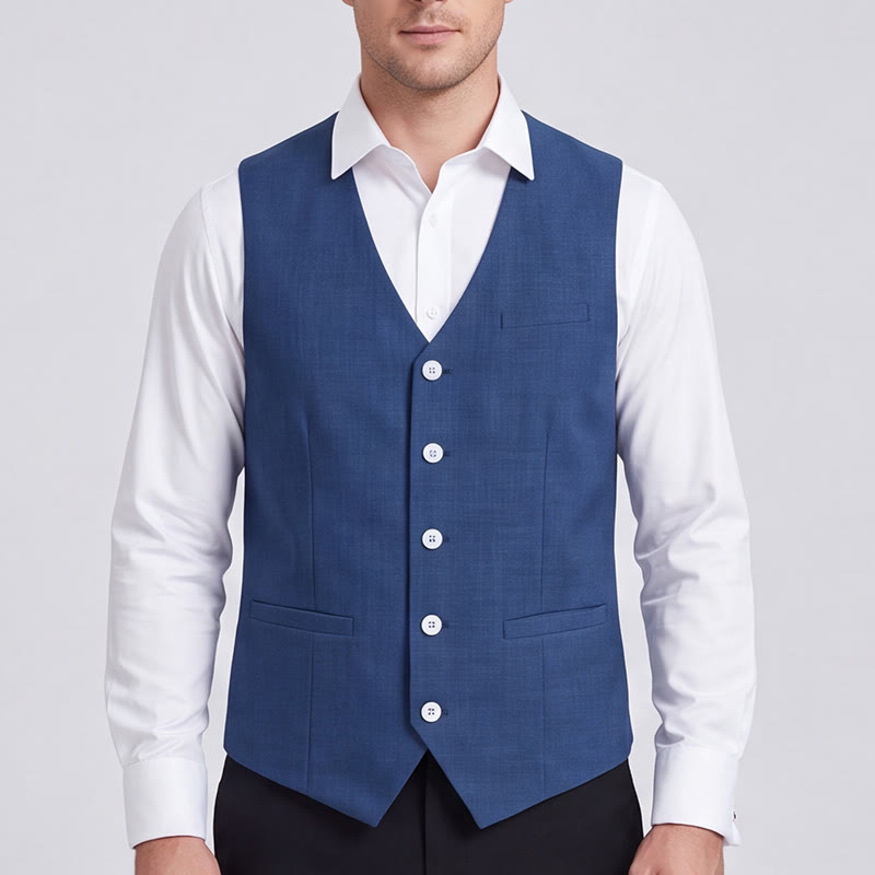 Gilet casual da uomo monopetto in misto lino - image 1