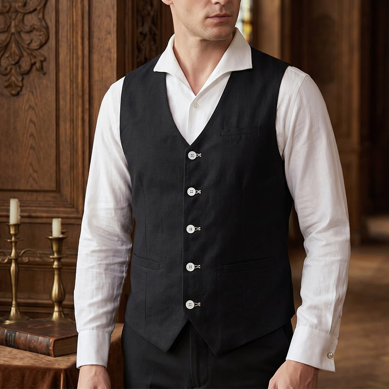 Gilet casual da uomo monopetto in misto lino - Nero - 4XL - image 8