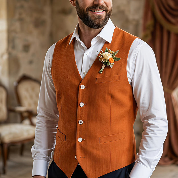 Gilet casual da uomo monopetto in misto lino - Arancia - 4XL - image 11