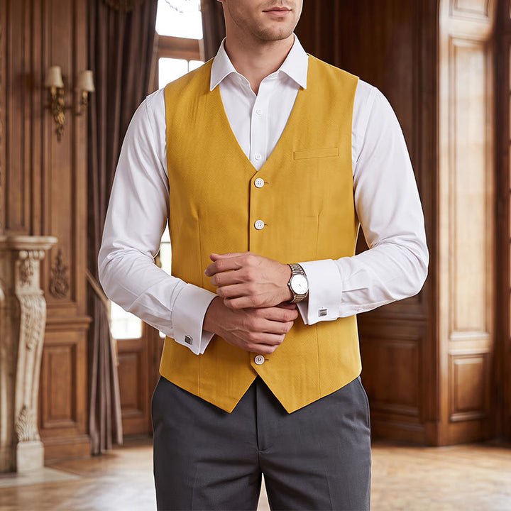 Gilet casual da uomo monopetto in misto lino - Giallo - 4XL - image 10