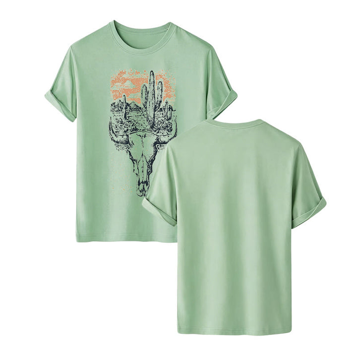 Maglietta western Badlands Vibes con teschio di longhorn e cactus - Verde - 2XL - image 12