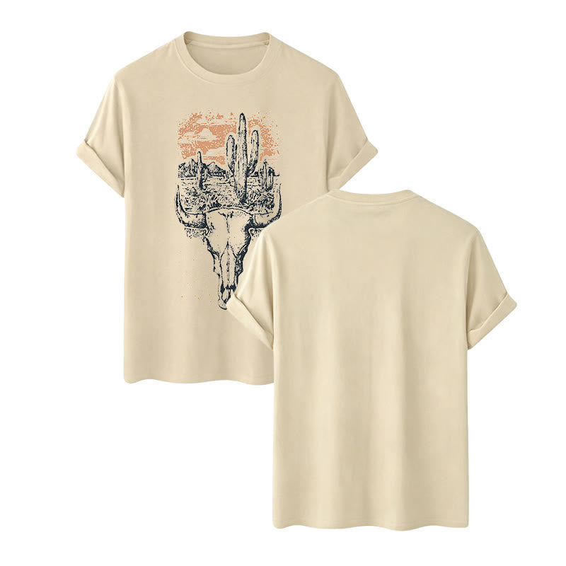 Maglietta western Badlands Vibes con teschio di longhorn e cactus - Beige - 2XL - image 8