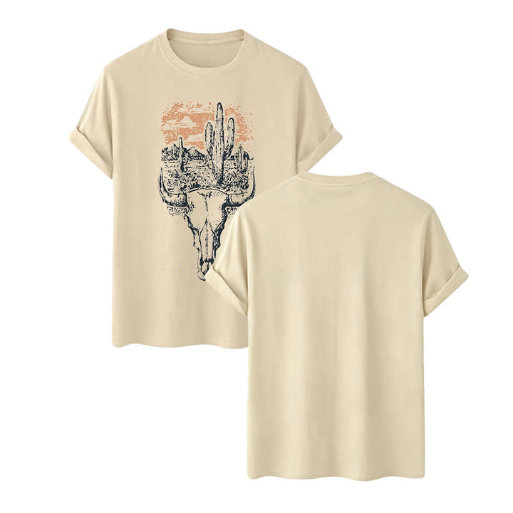 Maglietta western Badlands Vibes con teschio di longhorn e cactus - Beige - 2XL - image 8