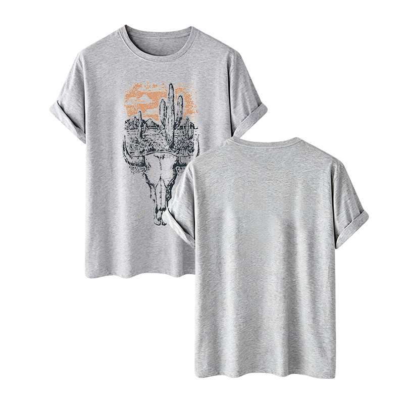 Maglietta western Badlands Vibes con teschio di longhorn e cactus - Grigio - 2XL - image 10