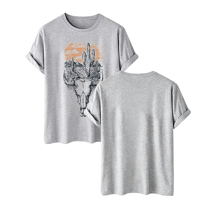 Maglietta western Badlands Vibes con teschio di longhorn e cactus - Grigio - 2XL - image 10