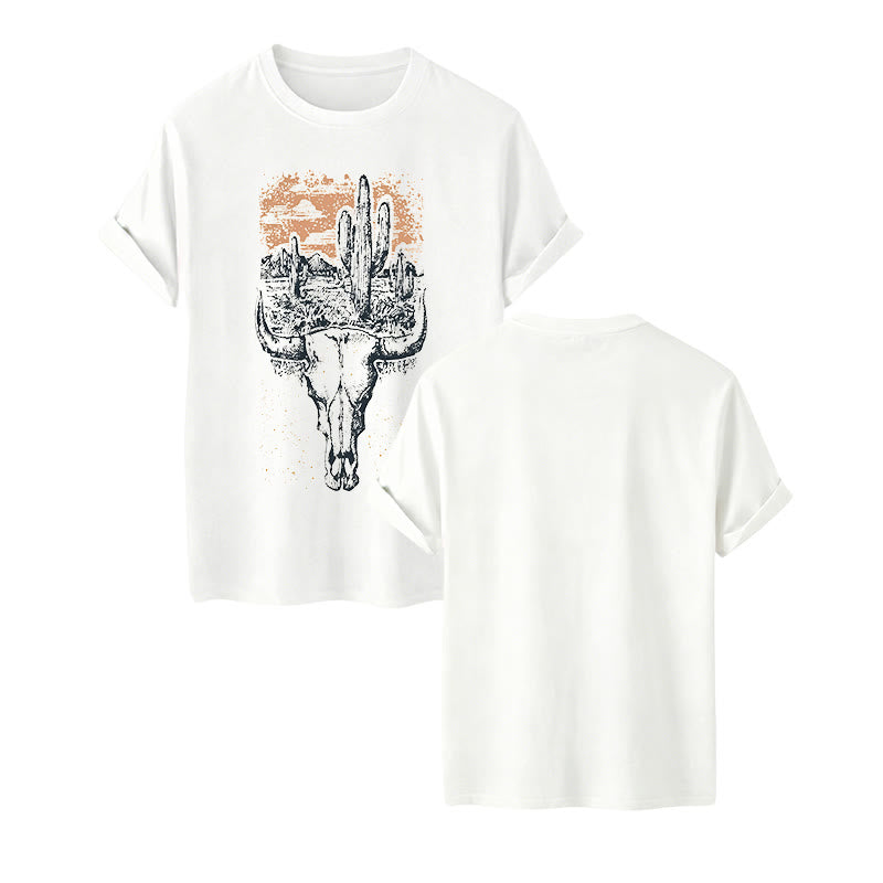 Maglietta western Badlands Vibes con teschio di longhorn e cactus - Bianco - 2XL - image 7