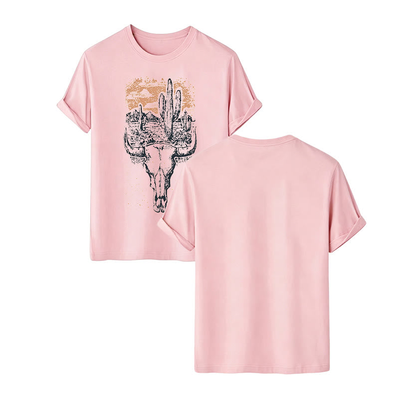 Maglietta western Badlands Vibes con teschio di longhorn e cactus - Rosa - 2XL - image 9