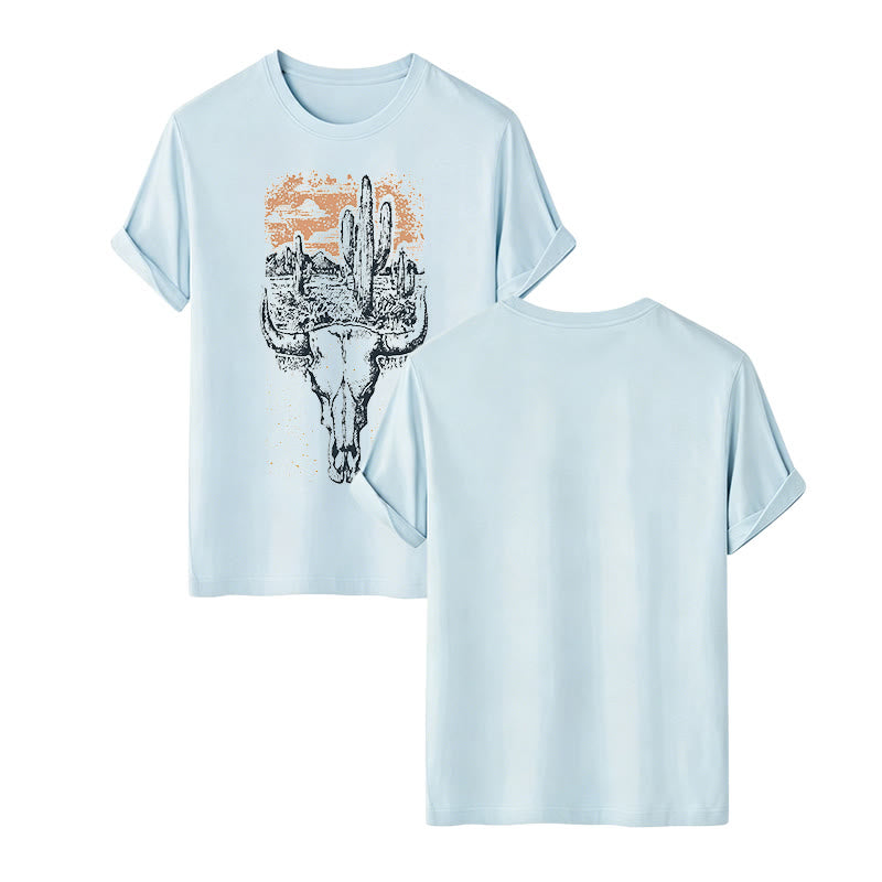 Maglietta western Badlands Vibes con teschio di longhorn e cactus - Blu - 2XL - image 11