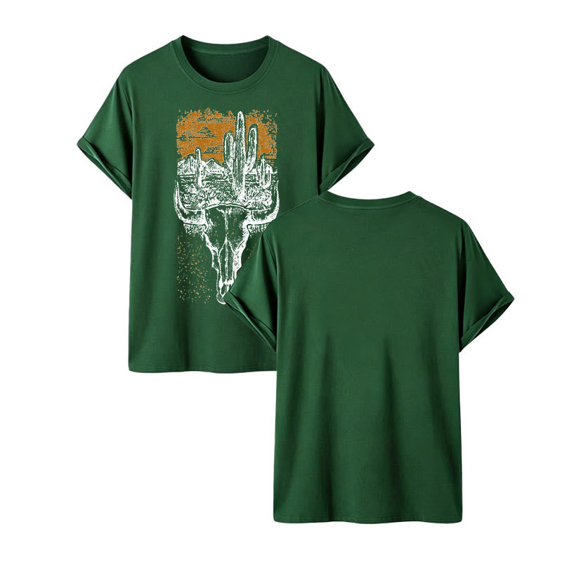 Maglietta western Badlands Vibes con teschio di longhorn e cactus - Verde scuro - 2XL - image 13