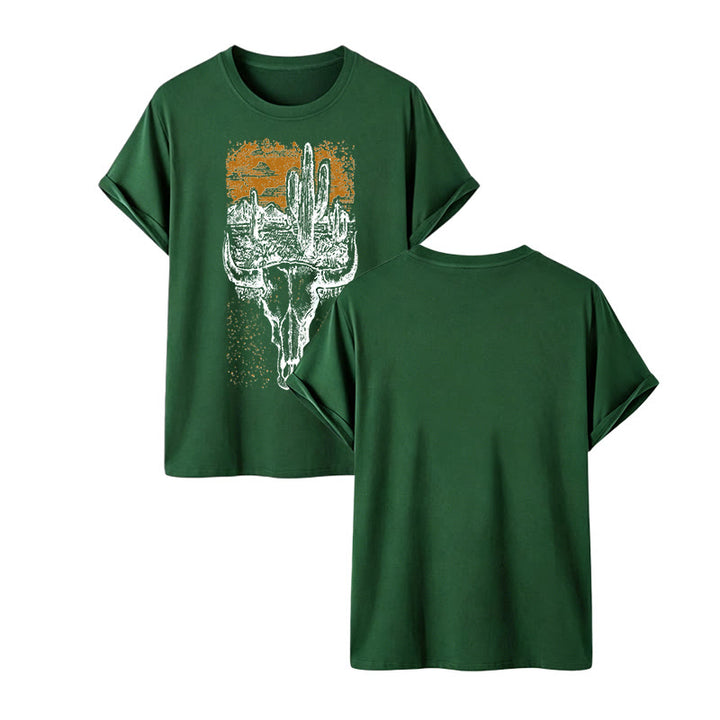 Maglietta western Badlands Vibes con teschio di longhorn e cactus - Verde scuro - 2XL - image 13