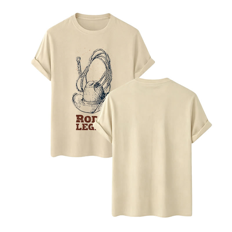 Maglietta western con stampa cappello da cowboy e lazo, leggenda del rodeo - Beige - 2XL - image 9