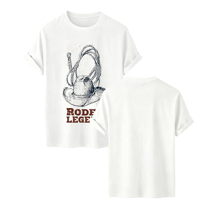 Maglietta western con stampa cappello da cowboy e lazo, leggenda del rodeo - Bianco - 2XL - image 8