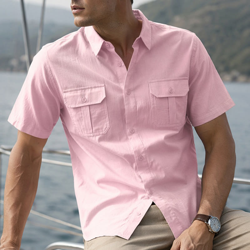 Camicie da uomo in puro cotone a tinta unita, ideali per tutti i giorni, l'ufficio o per un look casual. - Rosa - 3XL - image 6