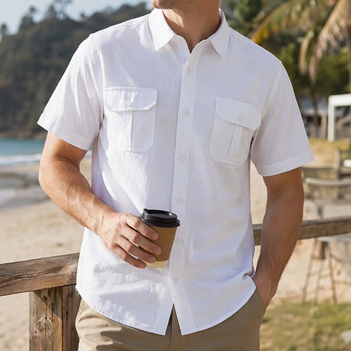Camicie da uomo in puro cotone a tinta unita, ideali per tutti i giorni, l'ufficio o per un look casual. - Bianco - 3XL - image 0