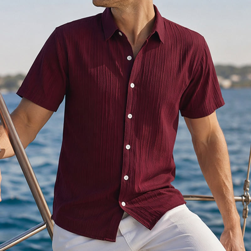 Camicia casual da uomo in jacquard a righe di cotone e lino - Rosso scuro - 2XL - image 11