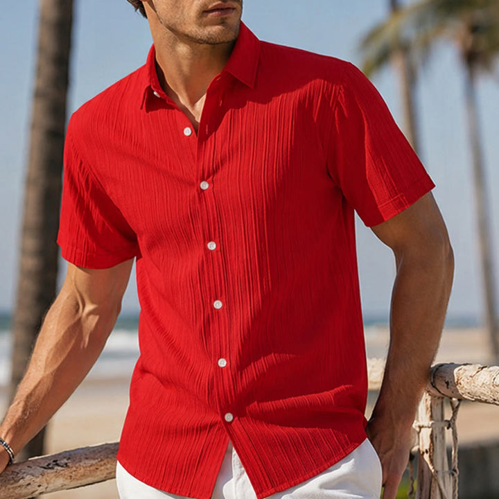 Camicia casual da uomo in jacquard a righe di cotone e lino - Rosso - 2XL - image 9